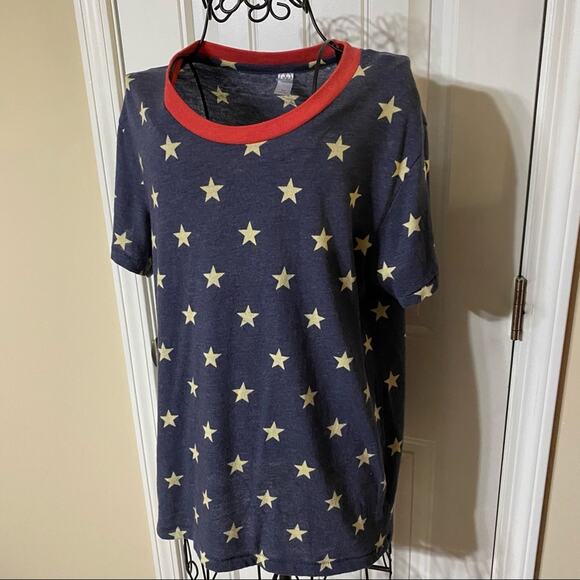 Alternative Earth Blue & White Stars Unisex Tee Size Medium  Contrast Red Trim - Picture 6 of 7